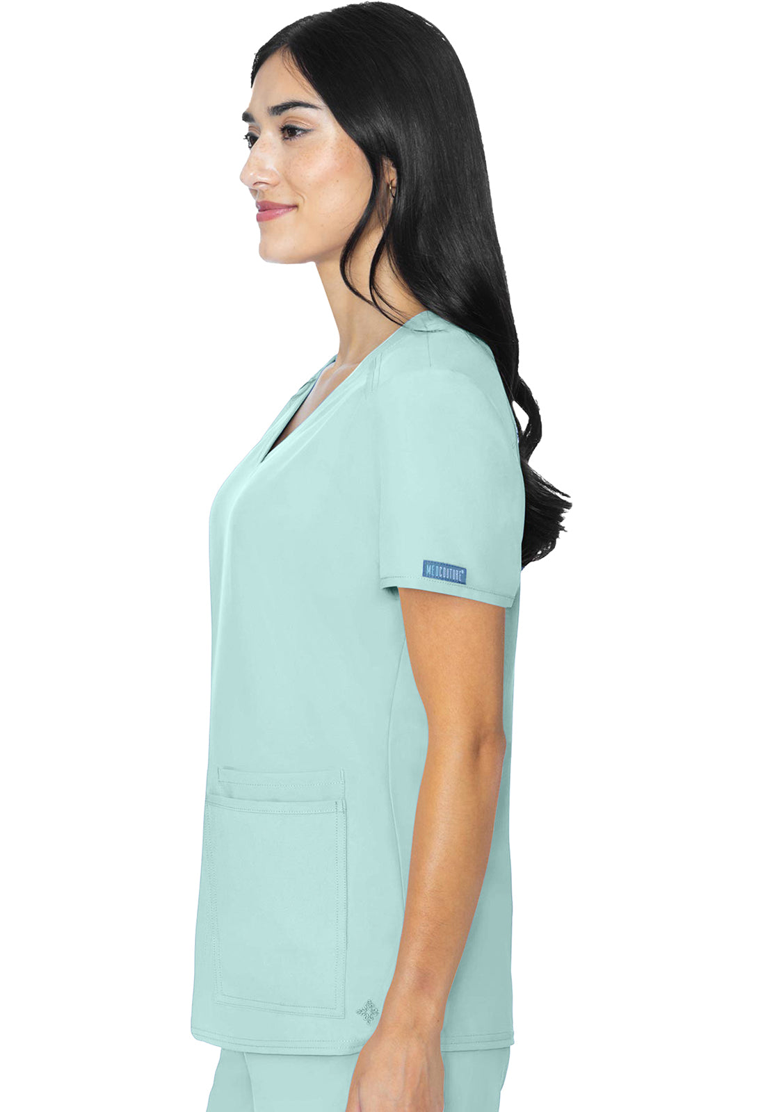 Insight MC2411 3 Pocket Top Arctic Aqua Model Image Right Side | Med Couture