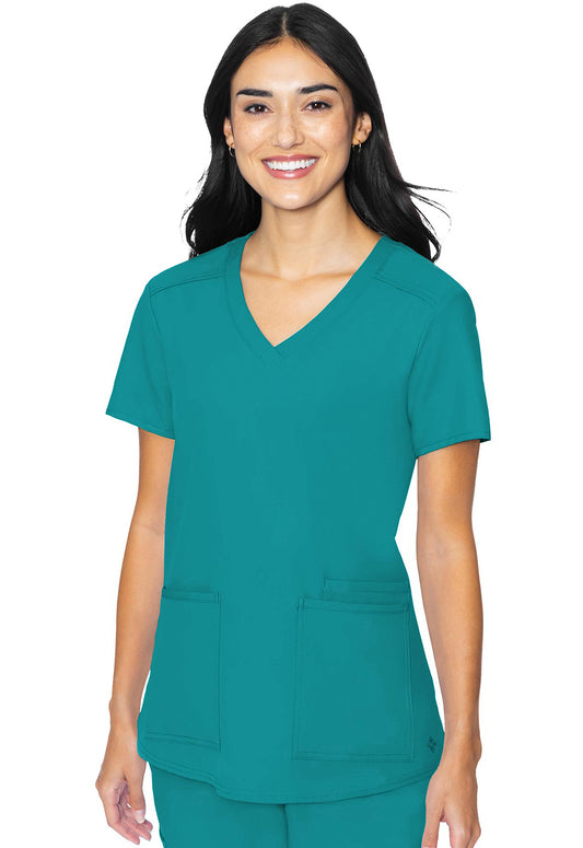 Insight MC2411 3 Pocket Top Teal Model Image Front | Med Couture