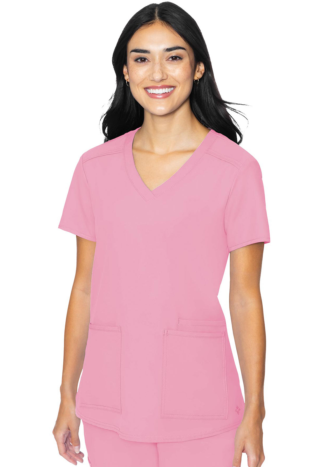 Insight MC2411 3 Pocket Top Taffy Pink Model Image Front | Med Couture