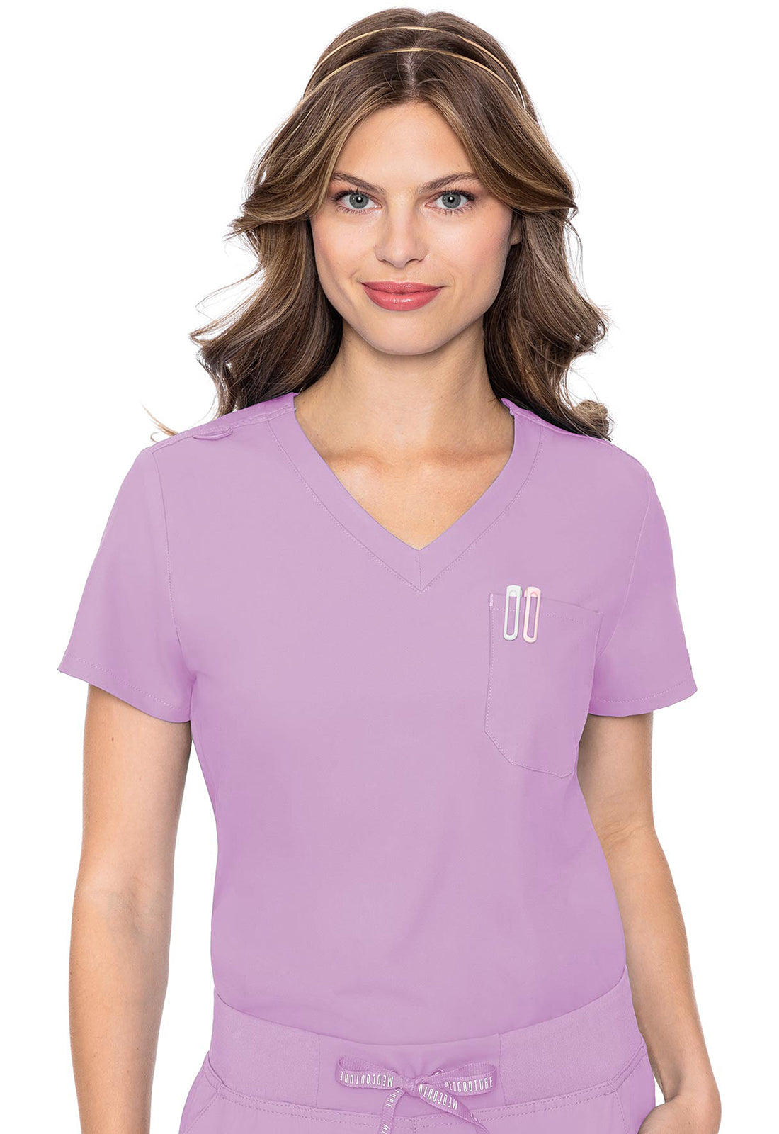 Insight MC2432 One Pocket Tuck-In Top Lilac Model Image Front | Med Couture