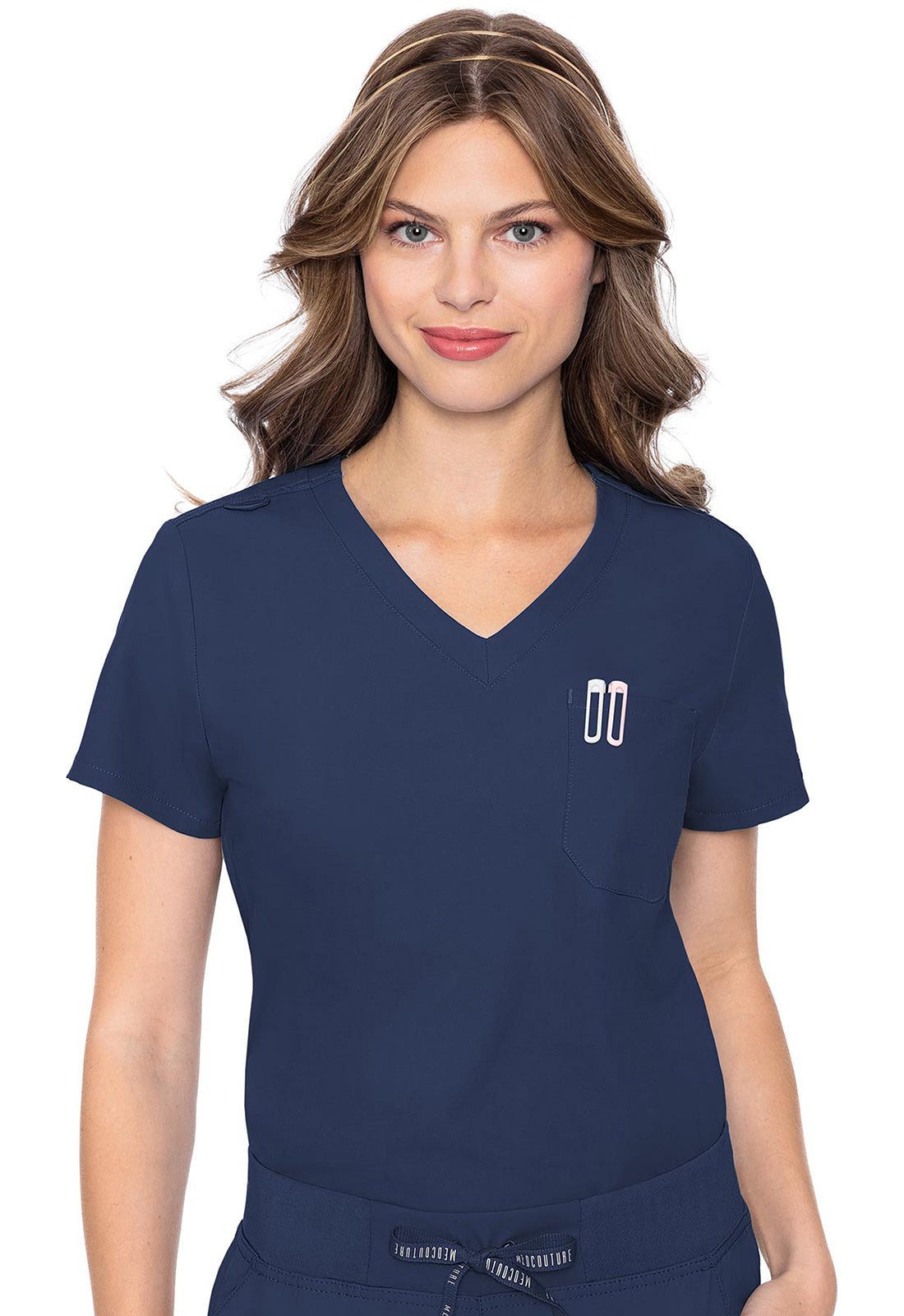 Insight MC2432 One Pocket Tuck-In Top Navy Model Image Front | Med Couture