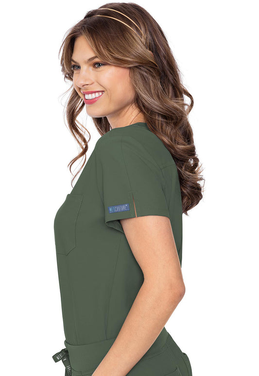 Insight MC2432 One Pocket Tuck-In Top Olive Model Image Right Side | Med Couture