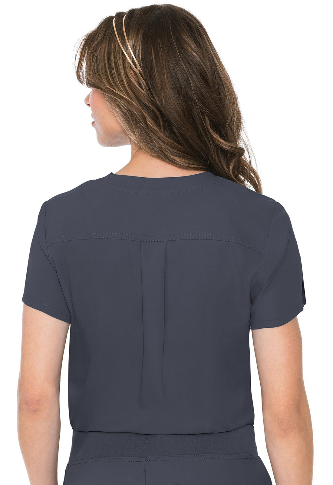 Insight MC2432 One Pocket Tuck-In Top Pewter Model Image Back | Med Couture