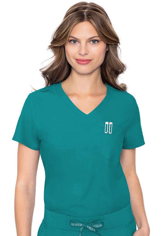 Insight MC2432 One Pocket Tuck-In Top Teal Model Image Front | Med Couture