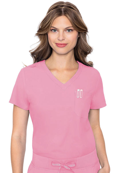 Insight MC2432 One Pocket Tuck-In Top Taffy Pink Model Image Front | Med Couture