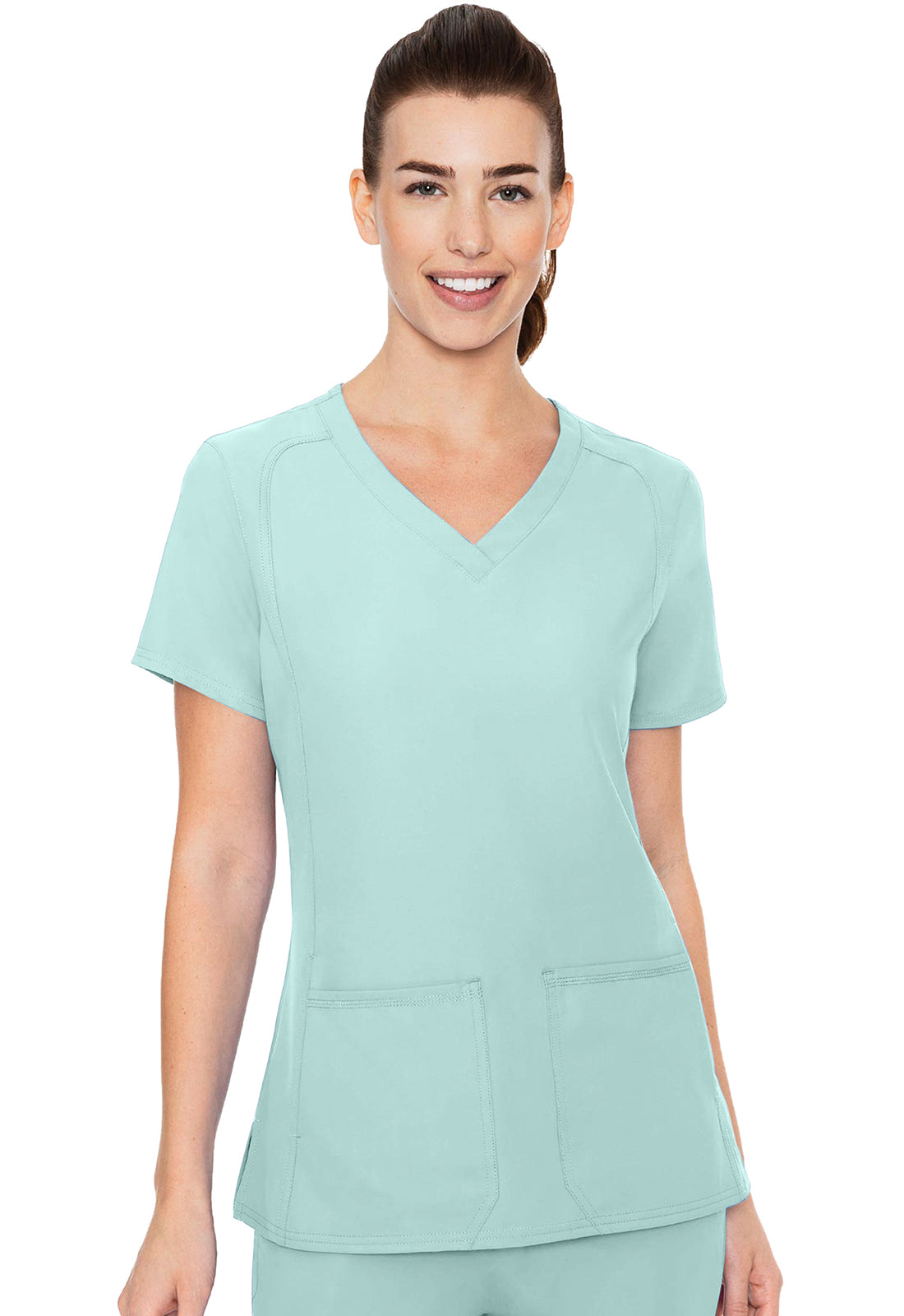 Insight MC2468 Side Pocket Top Arctic Aqua Model Image Front | Med Couture