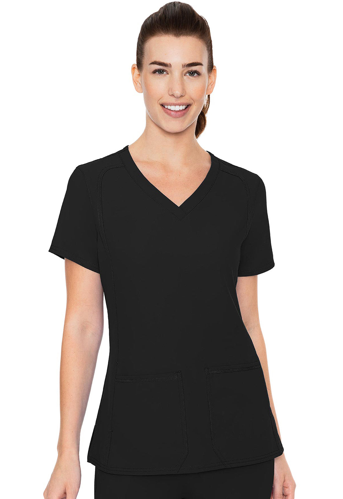 Insight MC2468 Side Pocket Top Black Model Image Front | Med Couture