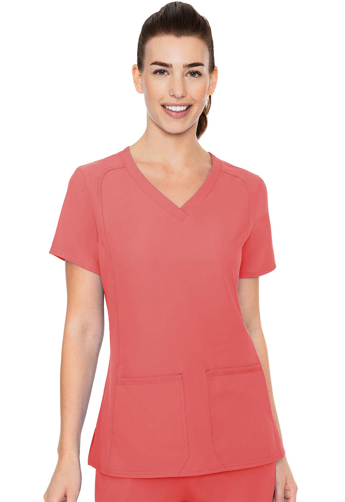 Insight MC2468 Side Pocket Top Coral Model Image Front | Med Couture