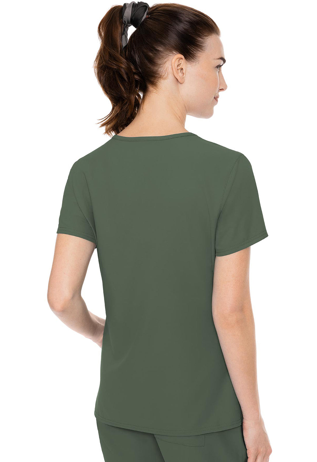 Insight MC2468 Side Pocket Top Olive Model Image Back | Med Couture