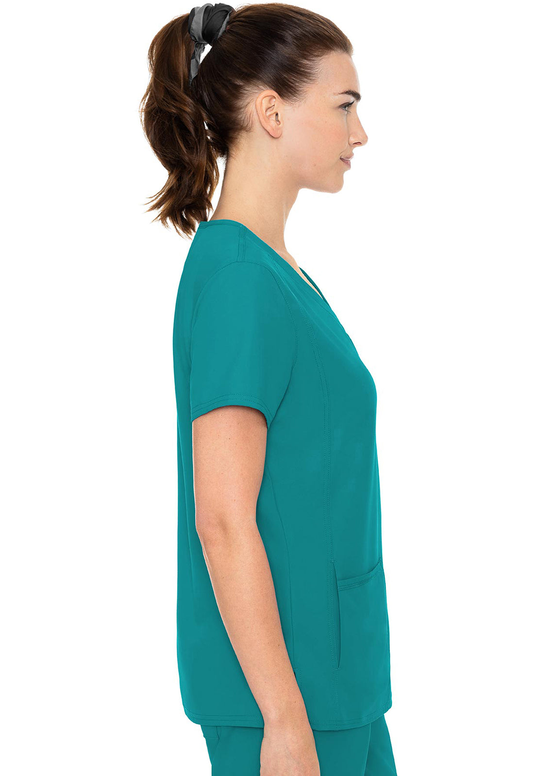 Insight MC2468 Side Pocket Top Teal Model Image Left Side | Med Couture