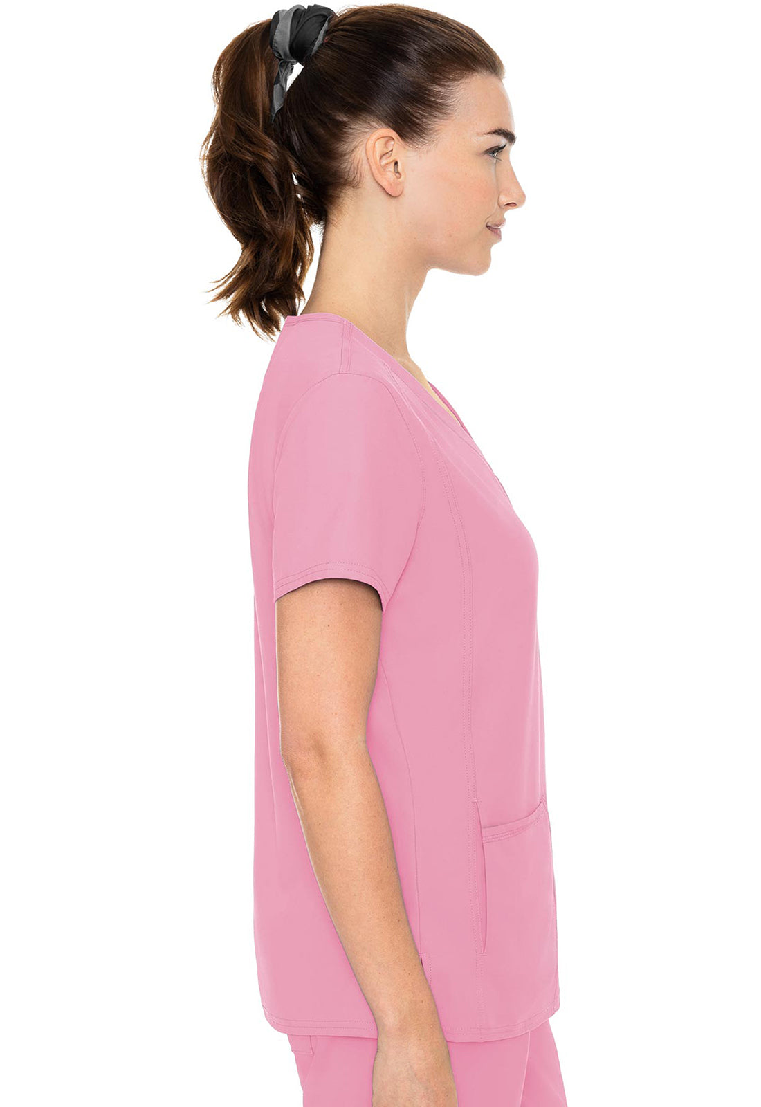 Insight MC2468 Side Pocket Top Taffy Pink Model Image Left Side | Med Couture