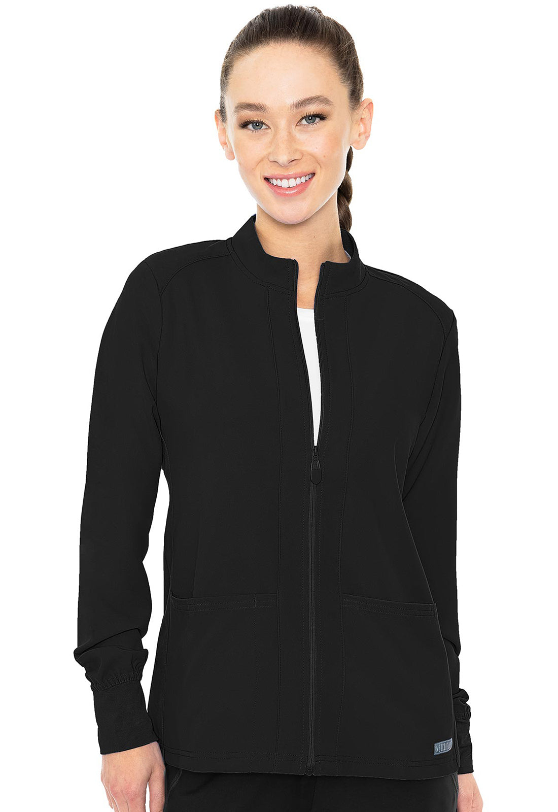 Insight MC2660 Zip Front Warm-Up With Shoulder Yokes Black Model Image Front | Med Couture