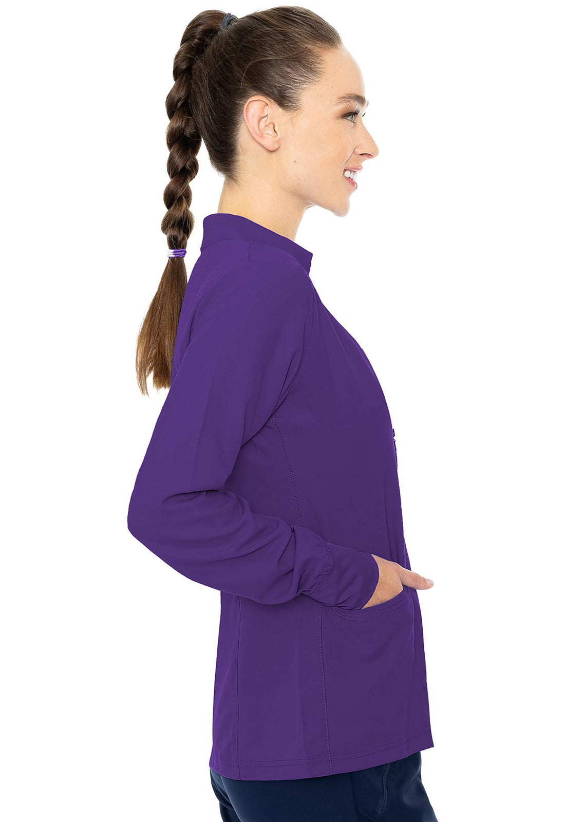 Insight MC2660 Zip Front Warm-Up With Shoulder Yokes Grape Model Image Left Side | Med Couture