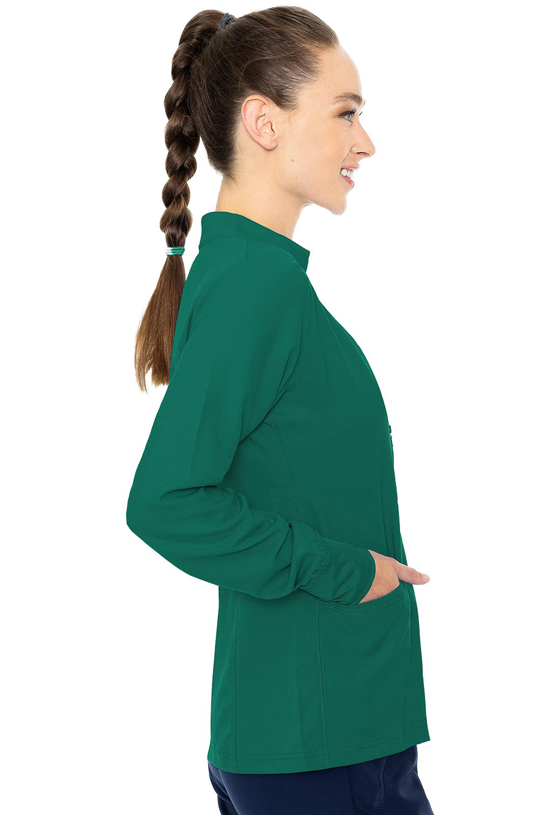 Insight MC2660 Zip Front Warm-Up With Shoulder Yokes Hunter Green Model Image Left Side | Med Couture