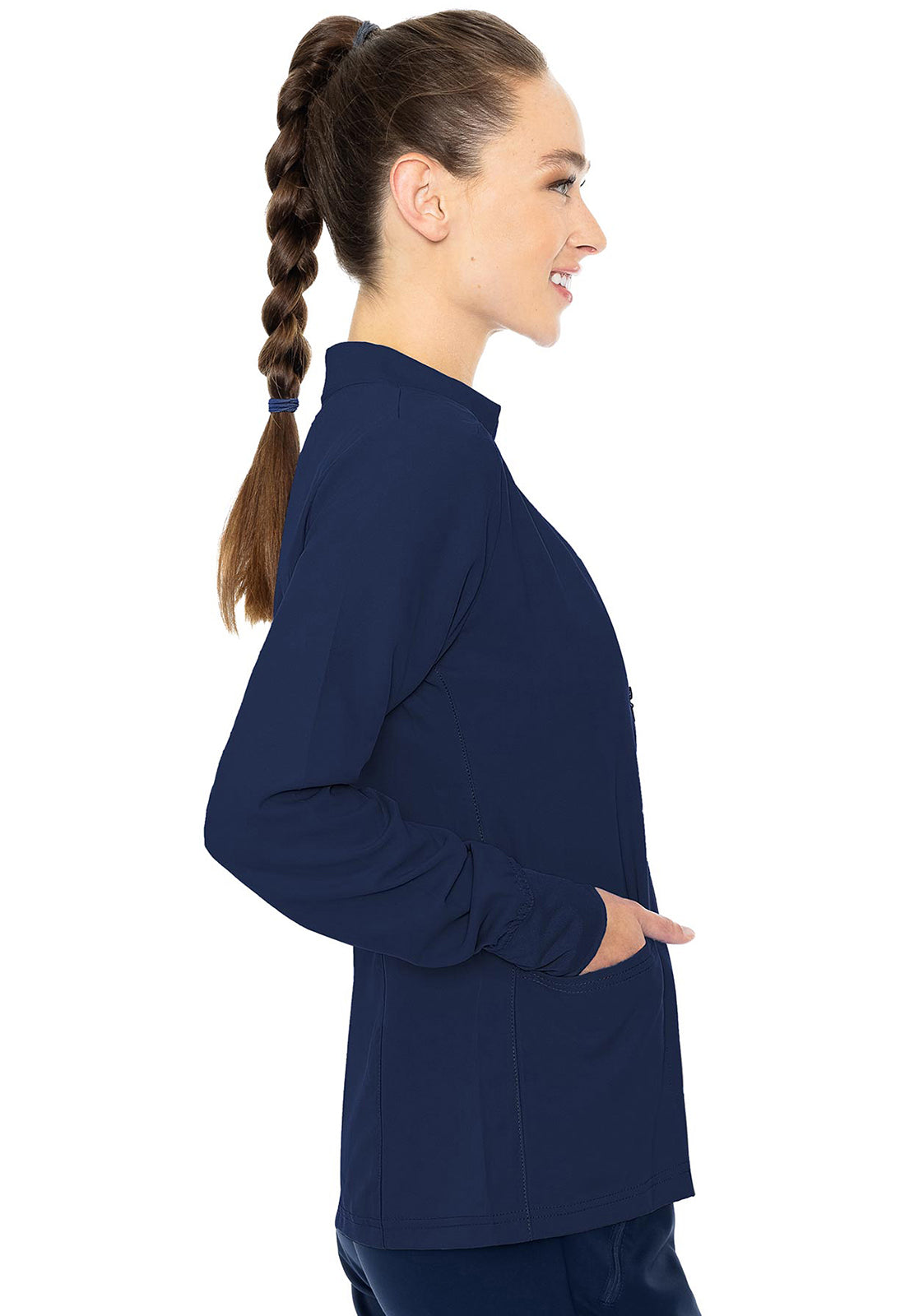 Insight MC2660 Zip Front Warm-Up With Shoulder Yokes Navy Model Image Left Side | Med Couture