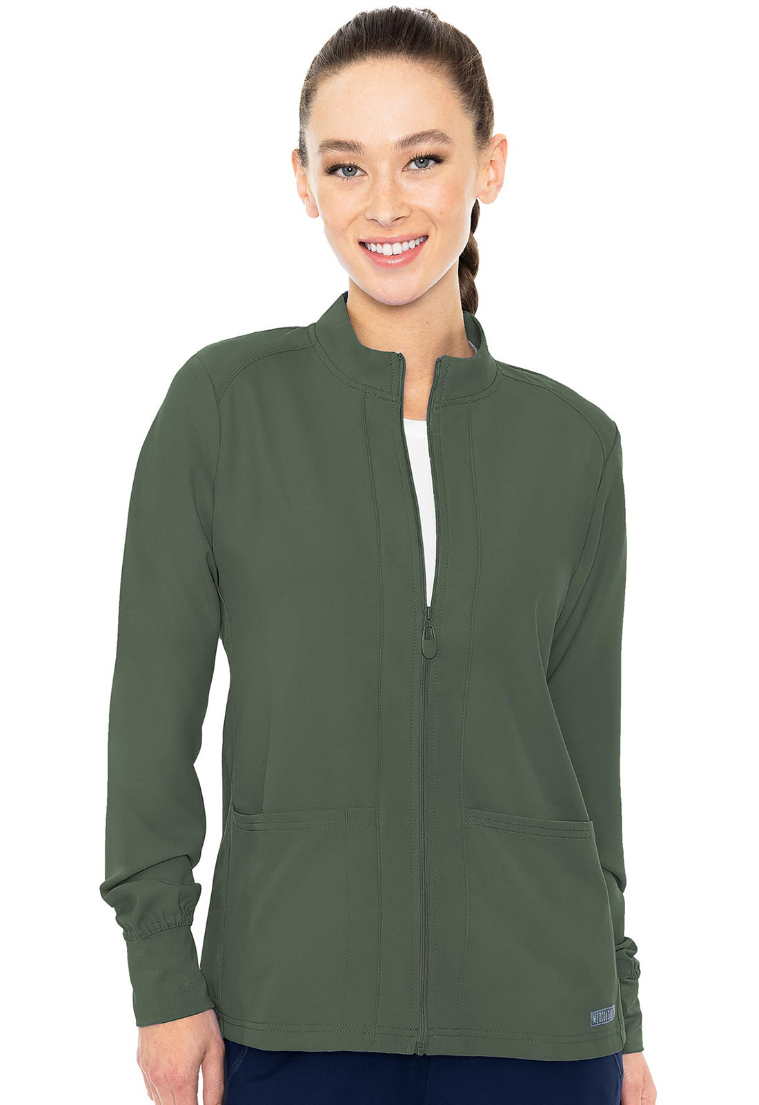 Insight MC2660 Zip Front Warm-Up With Shoulder Yokes Olive Model Image Front | Med Couture