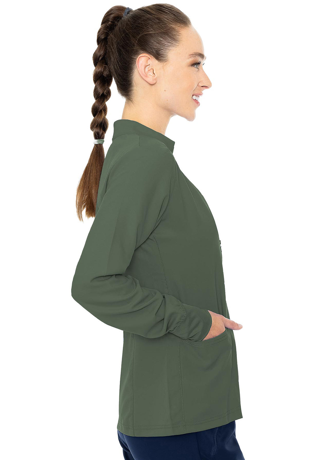 Insight MC2660 Zip Front Warm-Up With Shoulder Yokes Olive Model Image Left Side | Med Couture