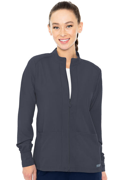 Insight MC2660 Zip Front Warm-Up With Shoulder Yokes Pewter Model Image Front | Med Couture