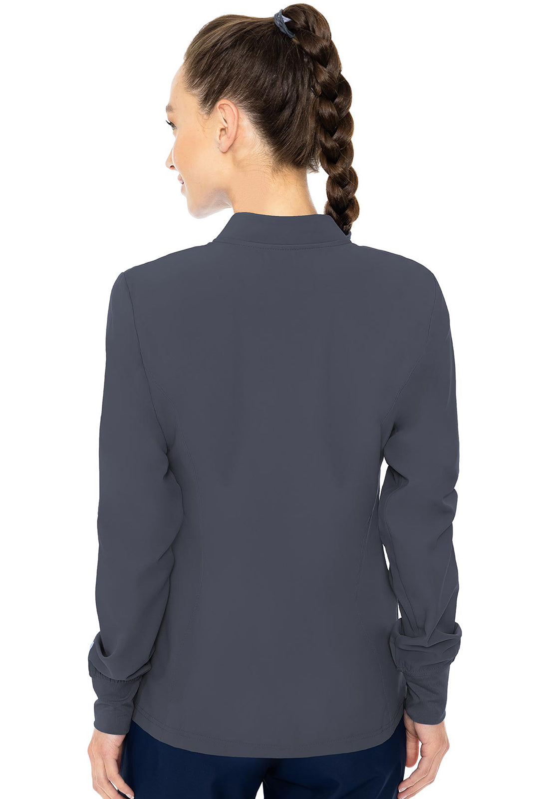 Insight MC2660 Zip Front Warm-Up With Shoulder Yokes Pewter Model Image Back | Med Couture