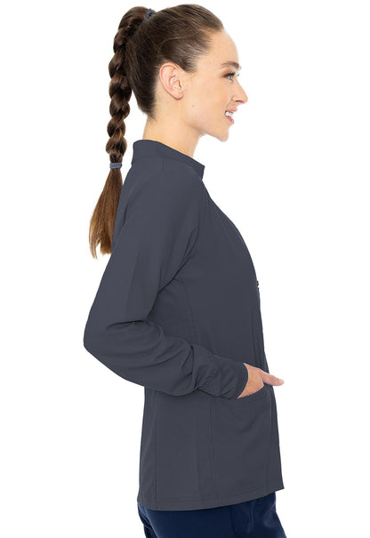 Insight MC2660 Zip Front Warm-Up With Shoulder Yokes Pewter Model Image Left Side | Med Couture