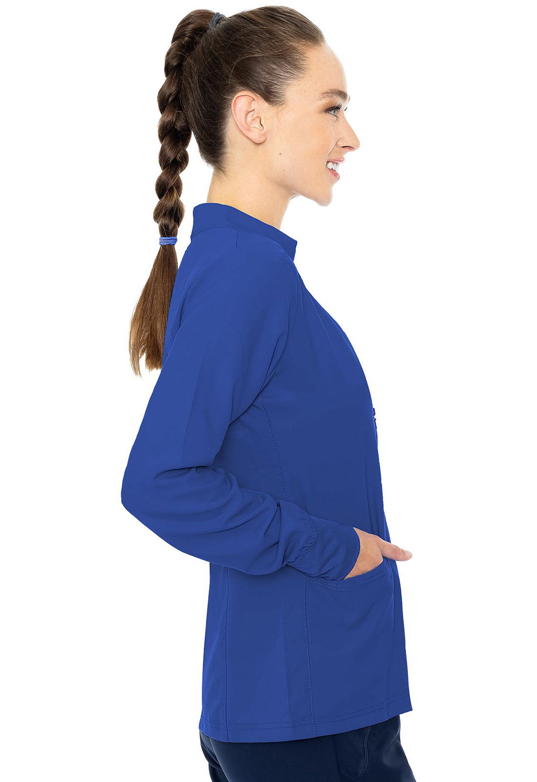 Insight MC2660 Zip Front Warm-Up With Shoulder Yokes Royal Model Image Left Side | Med Couture