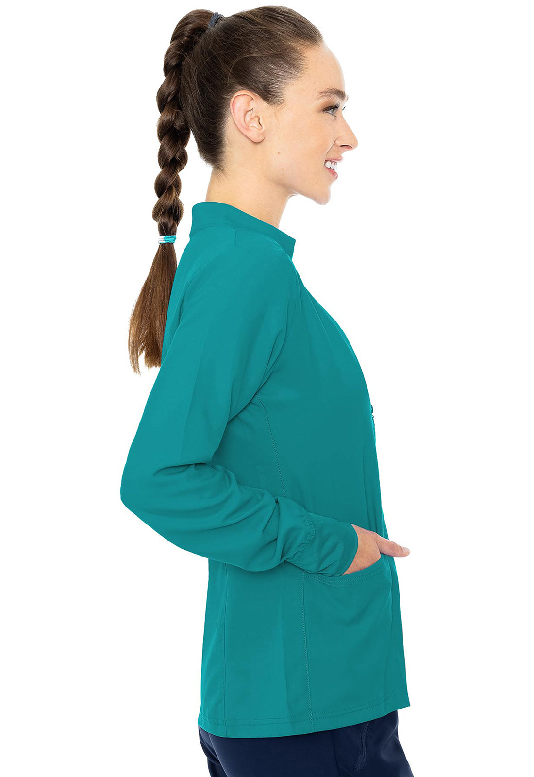 Insight MC2660 Zip Front Warm-Up With Shoulder Yokes Teal Model Image Left Side | Med Couture