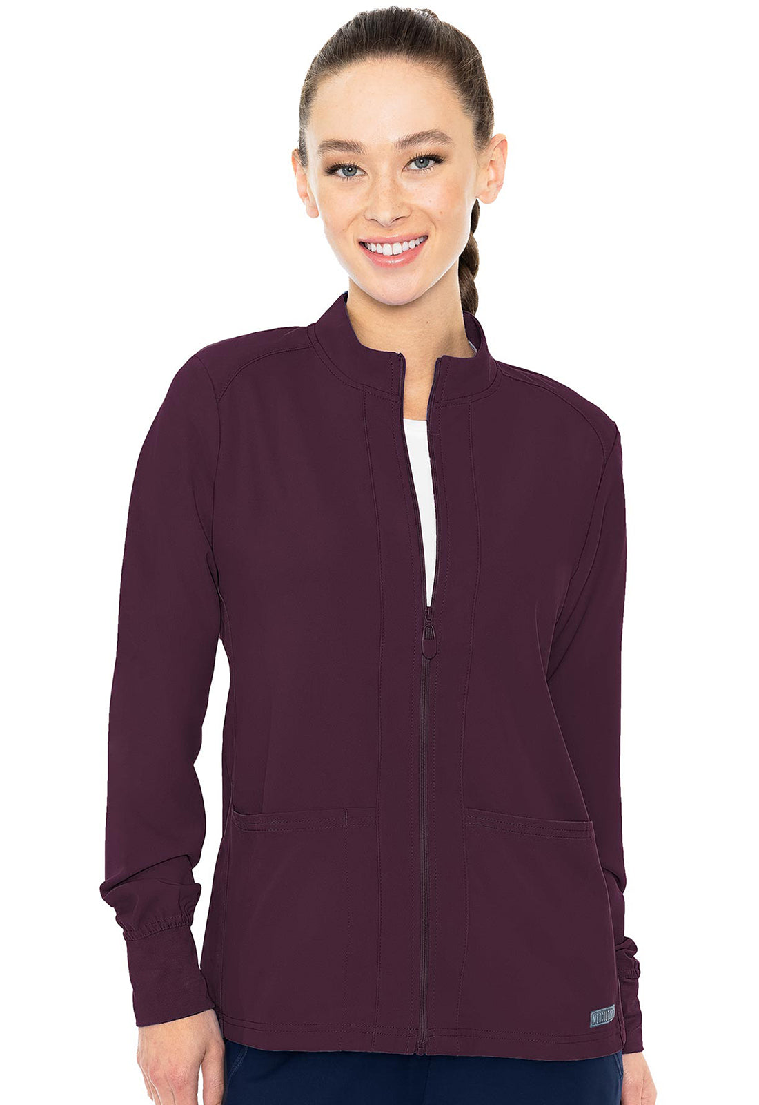 Insight MC2660 Zip Front Warm-Up With Shoulder Yokes Wine Model Image Front | Med Couture