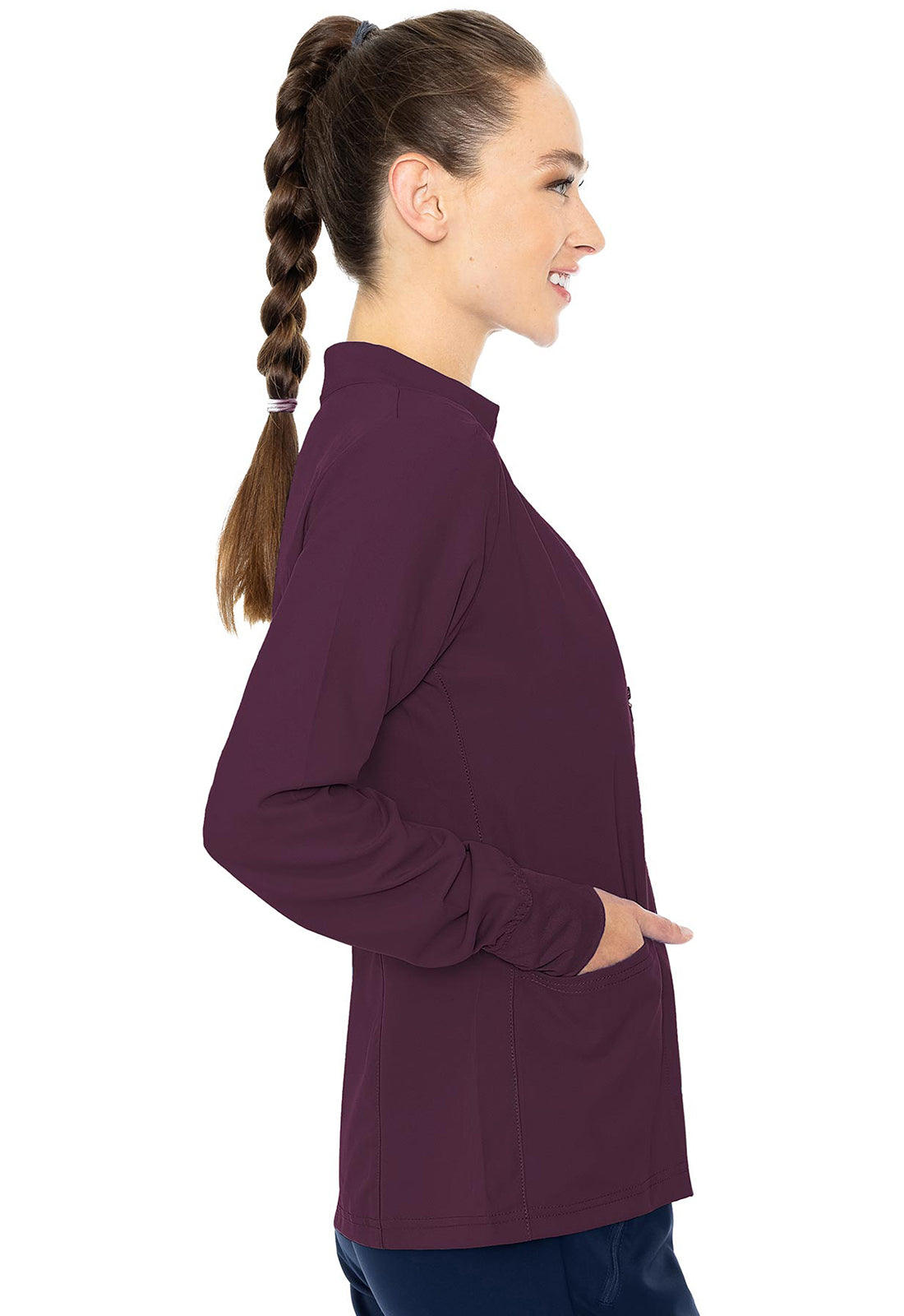 Insight MC2660 Zip Front Warm-Up With Shoulder Yokes Wine Model Image Left Side | Med Couture