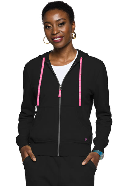 Lifestyle MC316 Fleece Zip Front Logo Hoodie Black Model Image Front | Med Couture