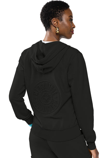 Lifestyle MC316 Fleece Zip Front Logo Hoodie Black Model Image Back | Med Couture