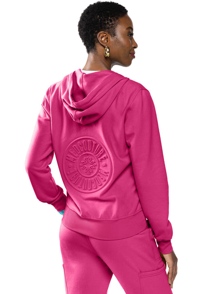 Lifestyle MC316 Fleece Zip Front Logo Hoodie Pink Power Model Image Back | Med Couture