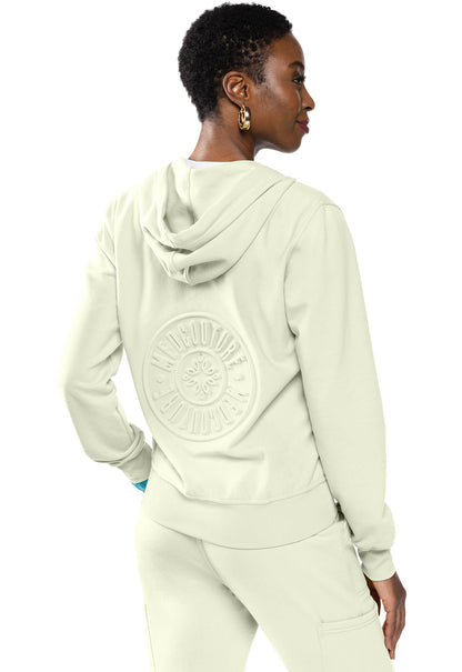 Lifestyle MC316 Fleece Zip Front Logo Hoodie Sweet Cream Model Image Back | Med Couture