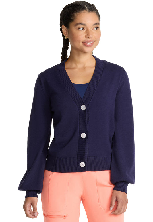 Layers MC320 Sweater Knit Cardigan Navy Model Image Front | Med Couture