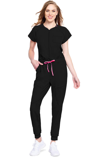 AMP MC502 Zip Front Jumpsuit Black Model Image Front | Med Couture