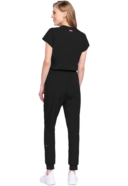 AMP MC502 Zip Front Jumpsuit Black Model Image Back | Med Couture