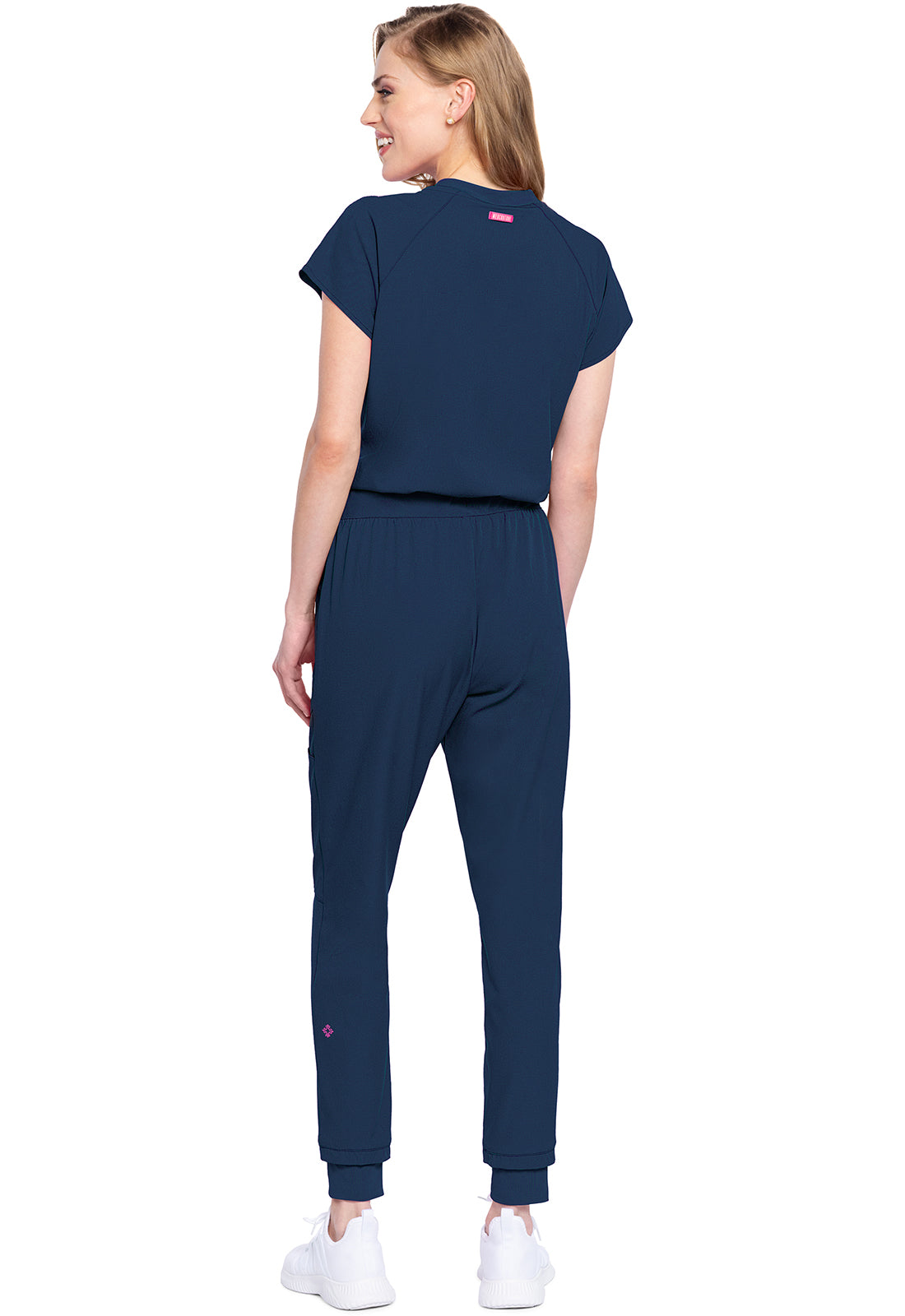 AMP MC502 Zip Front Jumpsuit Navy Model Image Back | Med Couture