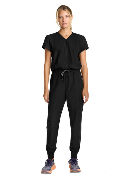 Insight MC510 Women's Zip Front Jumpsuit Black Model Image Front | Med Couture