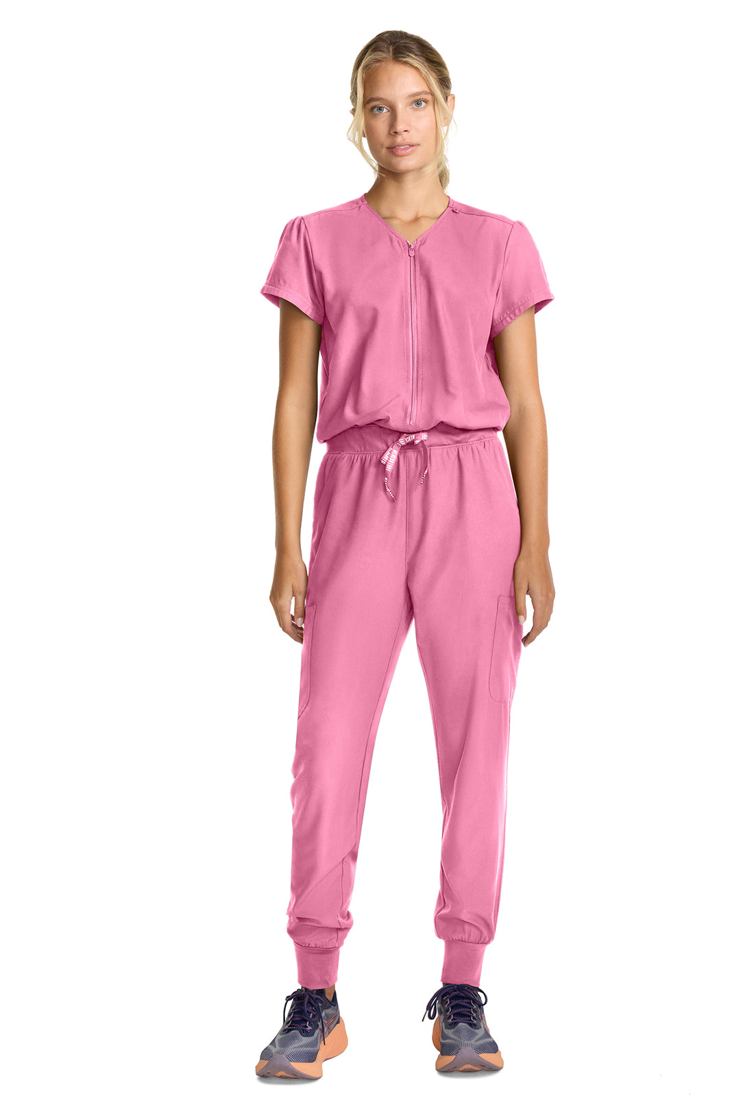 Insight MC510 Women's Zip Front Jumpsuit Taffy Pink Model Image Front | Med Couture