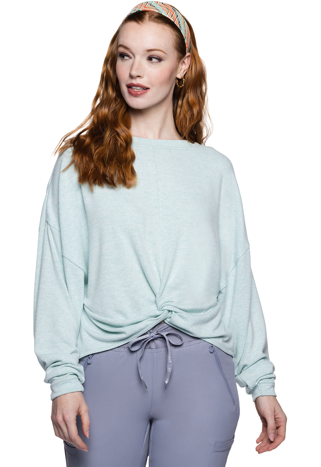 Insight MC601 Long Sleeve Knit Reversible Pullover Arctic Aqua Model Image Front | Med Couture