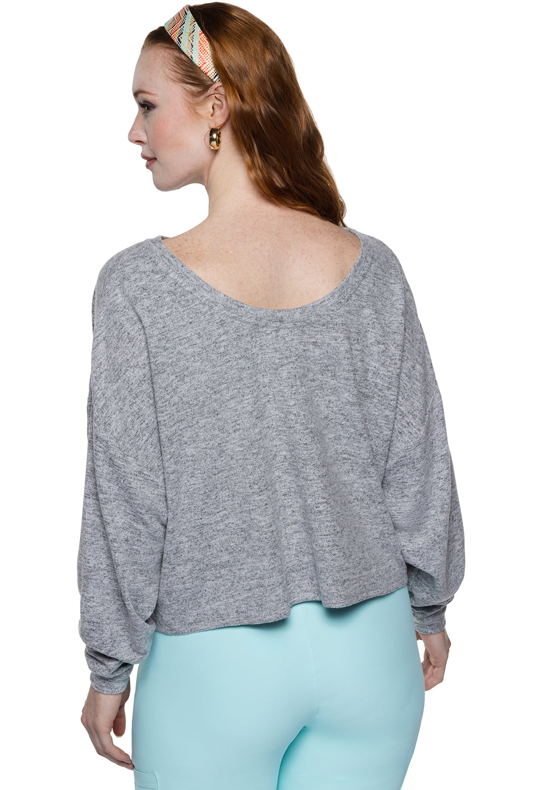 Insight MC601 Long Sleeve Knit Reversible Pullover Heather Fog Grey Model Image Back | Med Couture