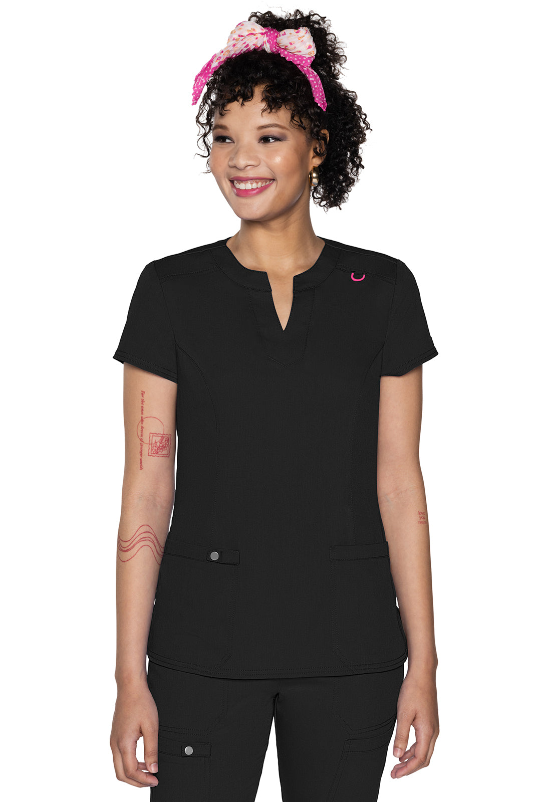 Touch MC607 Split Round Neck Top Black Model Image Front | Med Couture