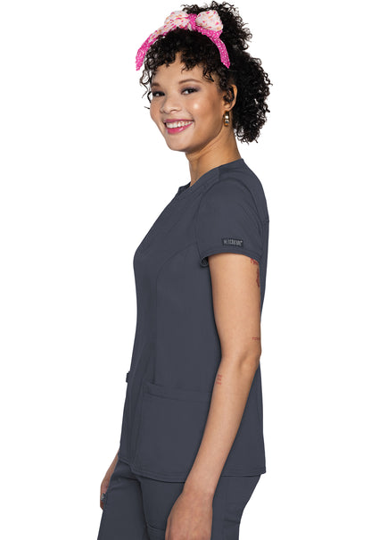 Touch MC607 Split Round Neck Top Pewter Model Image Right Side | Med Couture