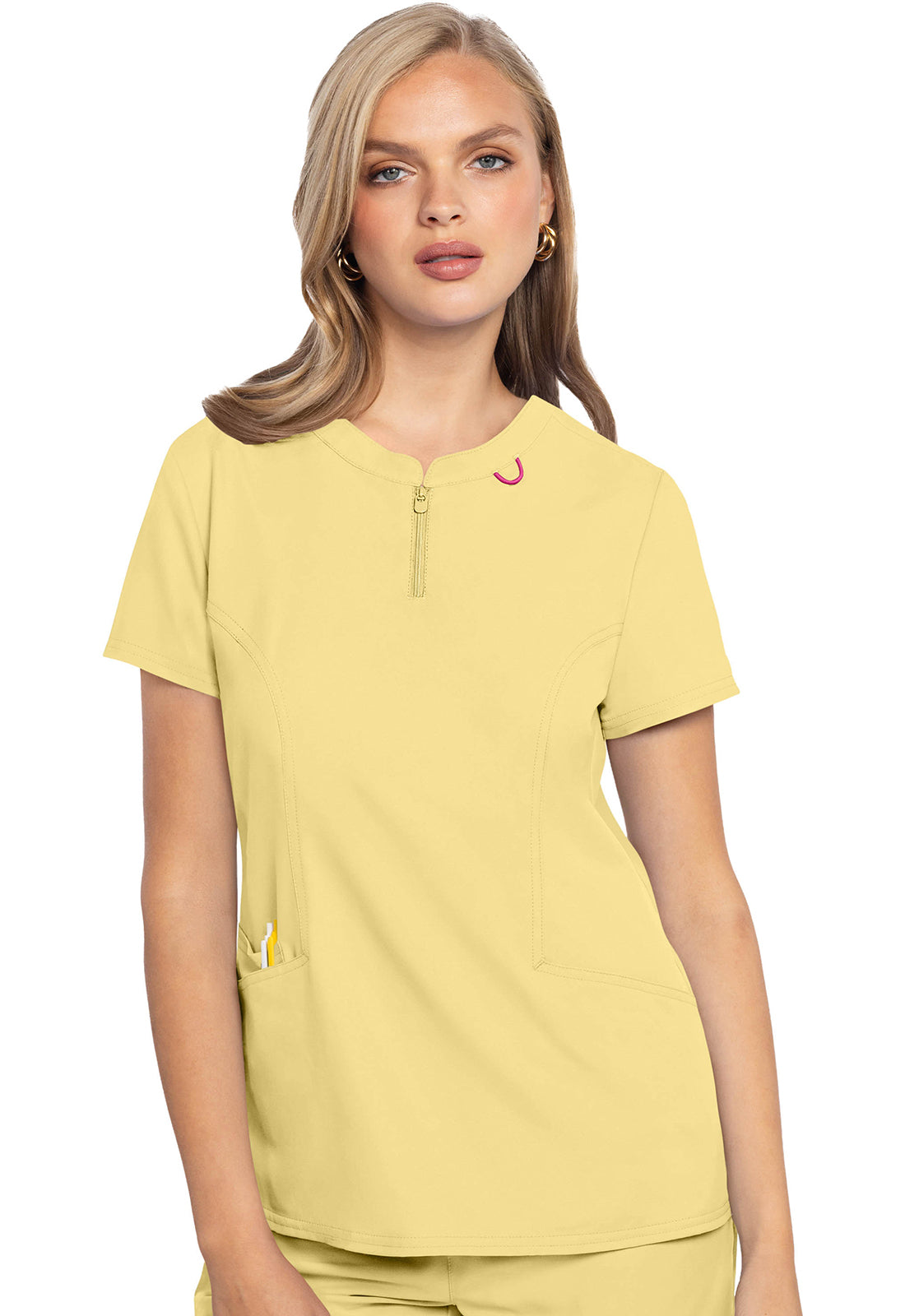 Insight MC609 Zip Front Henley Top Copa Banana Model Image Front | Med Couture