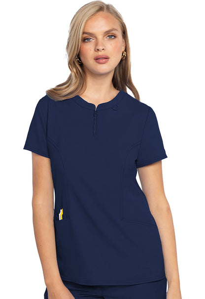 Insight MC609 Zip Front Henley Top Navy Model Image Front | Med Couture