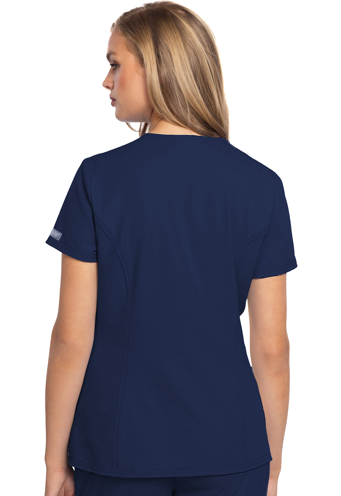 Insight MC609 Zip Front Henley Top Navy Model Image Back | Med Couture