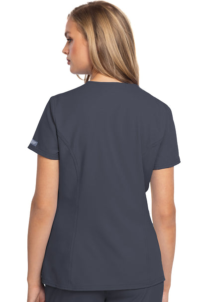 Insight MC609 Zip Front Henley Top Pewter Model Image Back | Med Couture