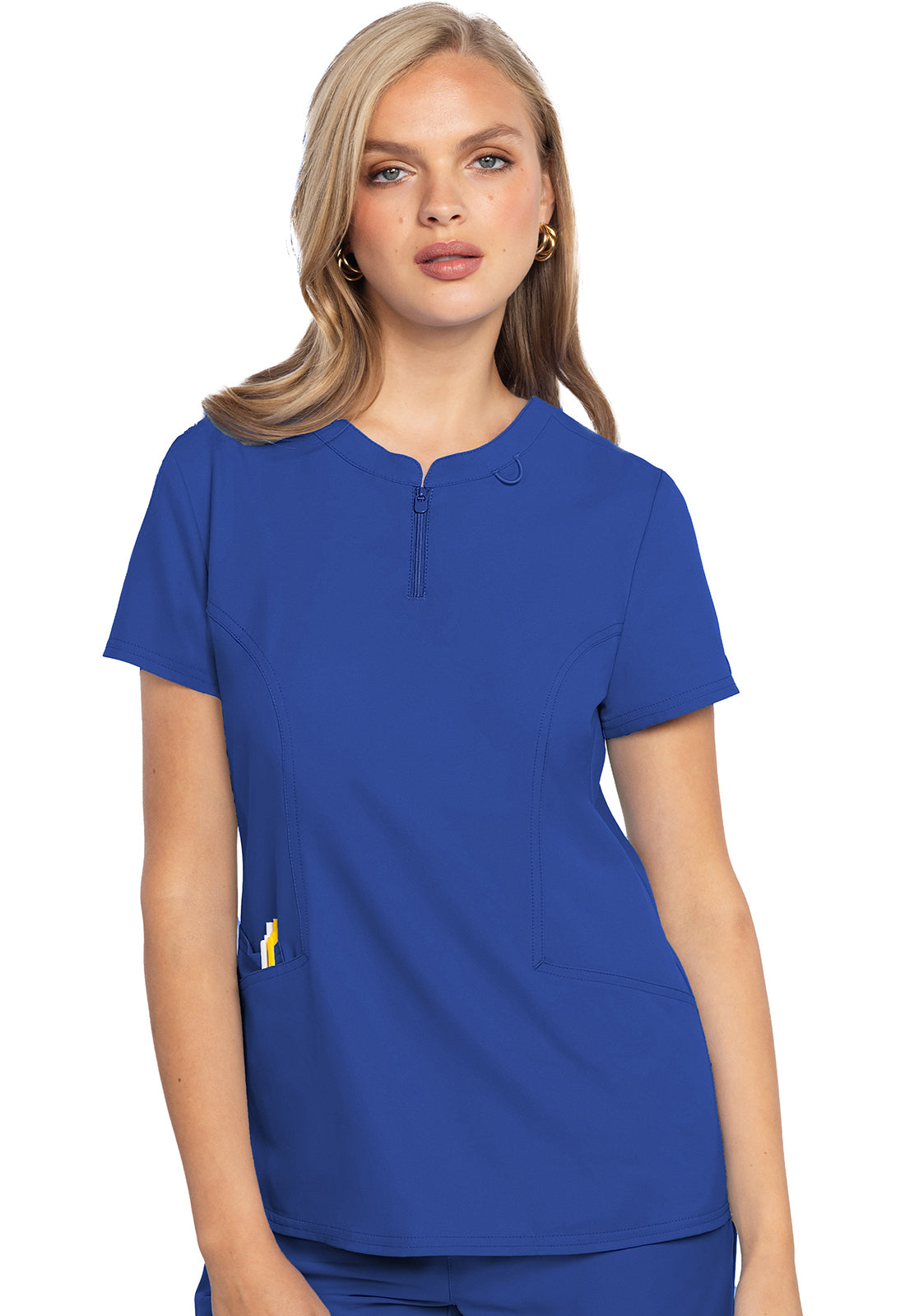 Insight MC609 Zip Front Henley Top Royal Model Image Front | Med Couture