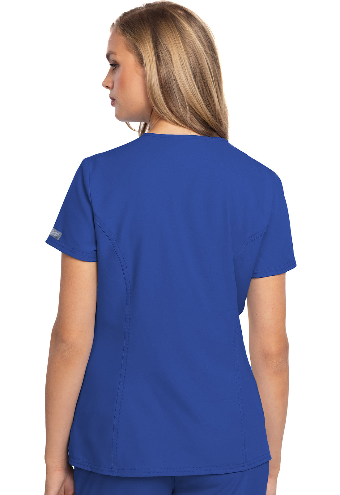 Insight MC609 Zip Front Henley Top Royal Model Image Back | Med Couture