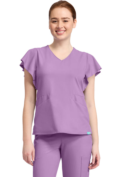 Insight MC611 Women's 2-Pocket Flutter Sleeve V-Neck Lilac