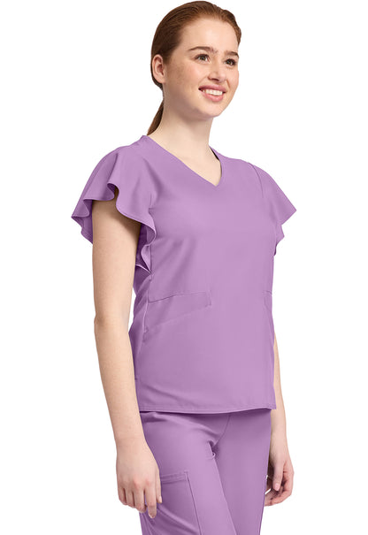 Insight MC611 Women's 2-Pocket Flutter Sleeve V-Neck Lilac